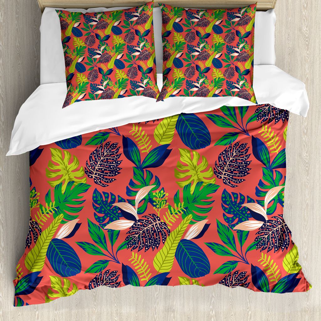 ABAKUHAUS Botanik Bettbezug Set für Einzelbetten, Abstrakte Blumen-Blätter-Kunst, Milbensicher Allergiker geeignet mit Kissenbezug, 155 cm x 220 ...