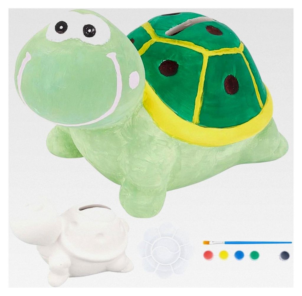 Keramische Schildkröte zum Bemalen - DIY Kunst- und Bastelset für Anfänger mit 2 Pinseln, 6 Farben und Palette