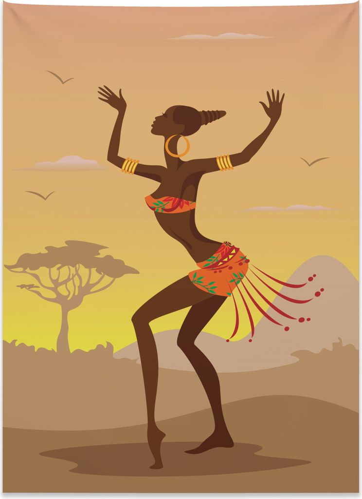 Abakuhaus Afro Wandteppich, Ethnisches Ritual Amazonas-Dame aus Weiches Mikrofaser Stoff Kein Verblassen Klare Farben Waschbar, 110 x 150 cm, Braun...