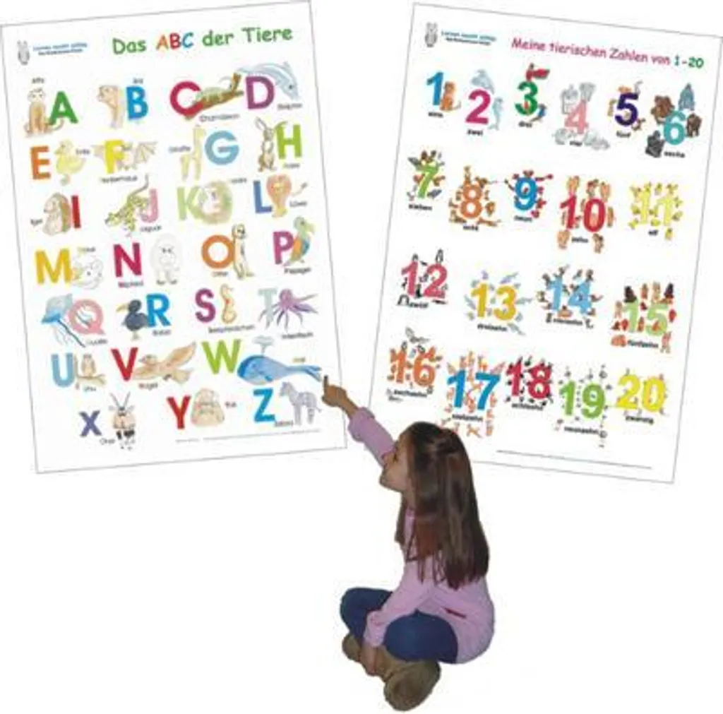 Posters éducatifs pour apprendre à compter et lire avec les animaux