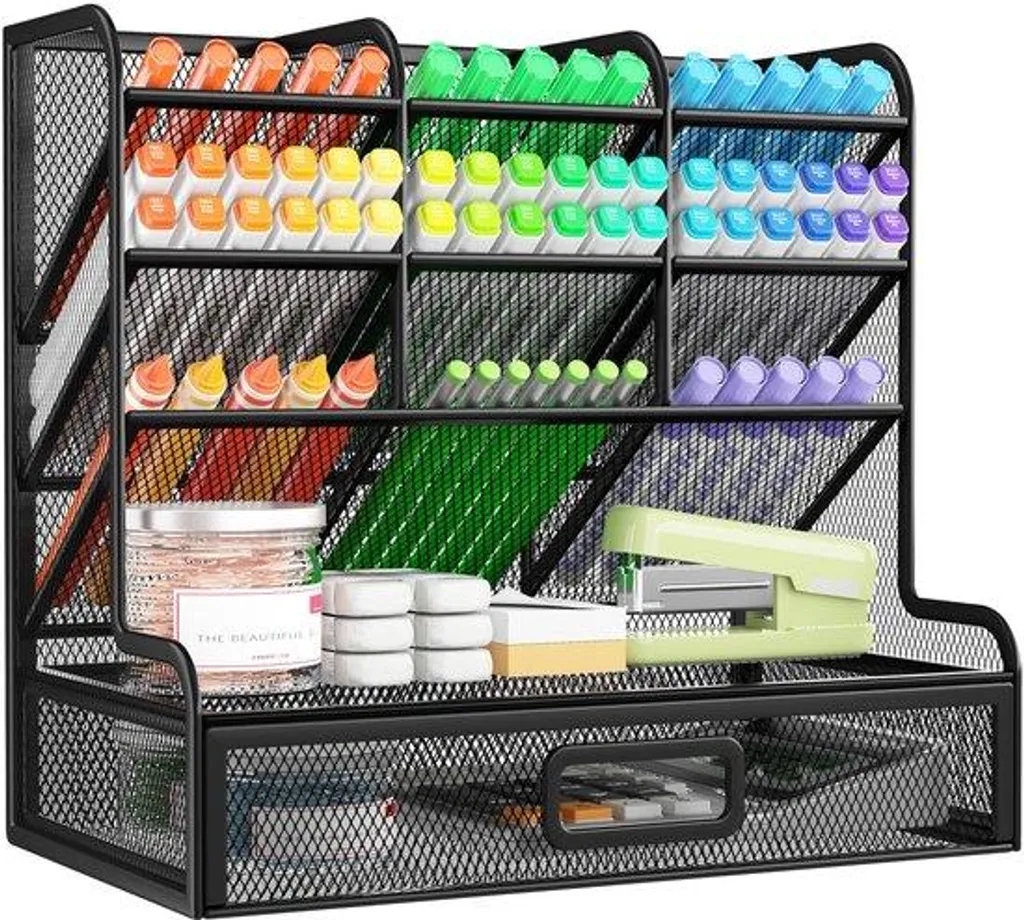 Organiseur de bureau anti-désordre en métal noir avec station de charge