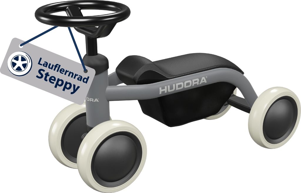 HUDORA Laufrad Steppy ab 1 Jahr - shadow - Leichtes Lauflernrad mit hoher Kippstabilität - Lauflernspielzeug für Kinder von 73-80 cm