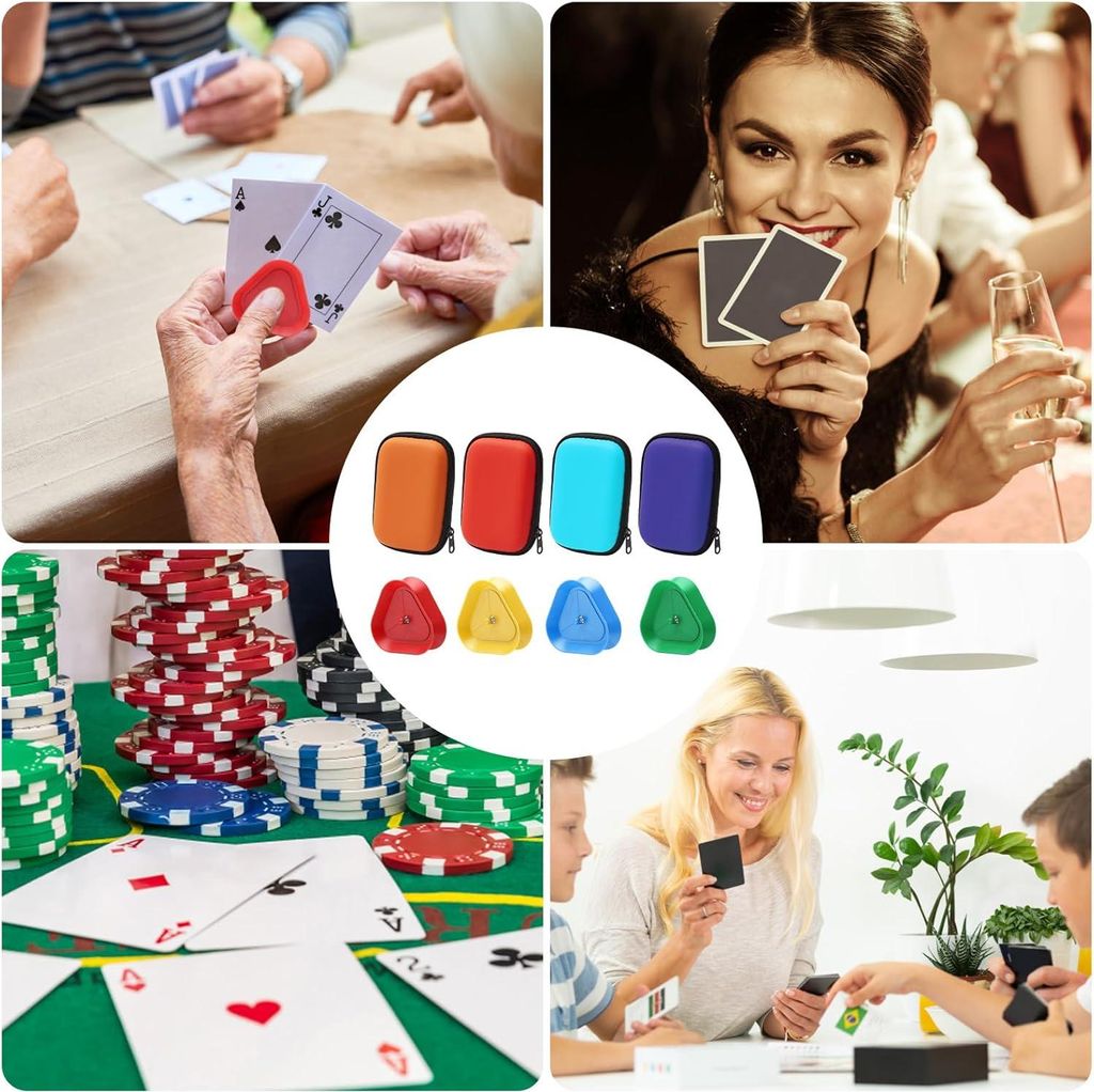 4 Stück Kinder Kaarthalter und 4 x Spielkarten Box - Robuste Kartenbox - Handsfree Kartenständer - Spielkarten Aufbewahrung für Senioren und Kinder