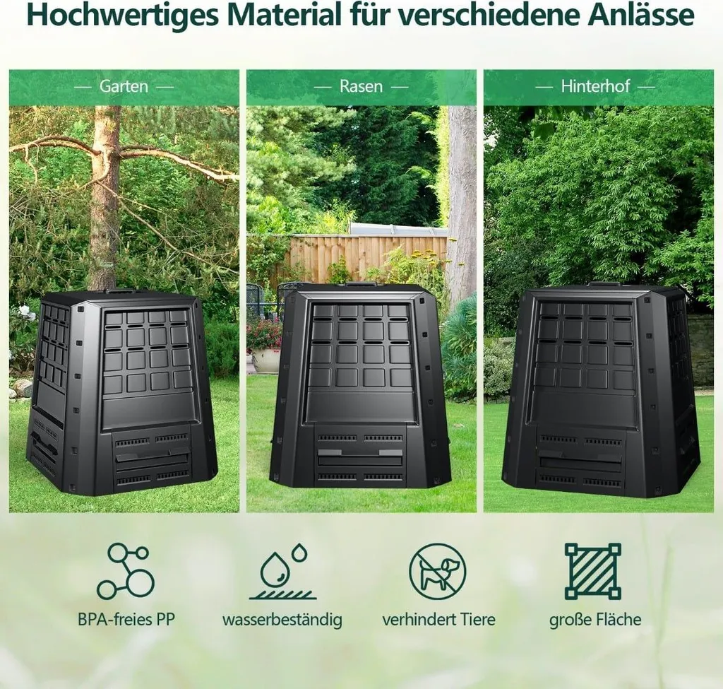 Composteur de jardin grande capacité 380L pour déchets organiques
