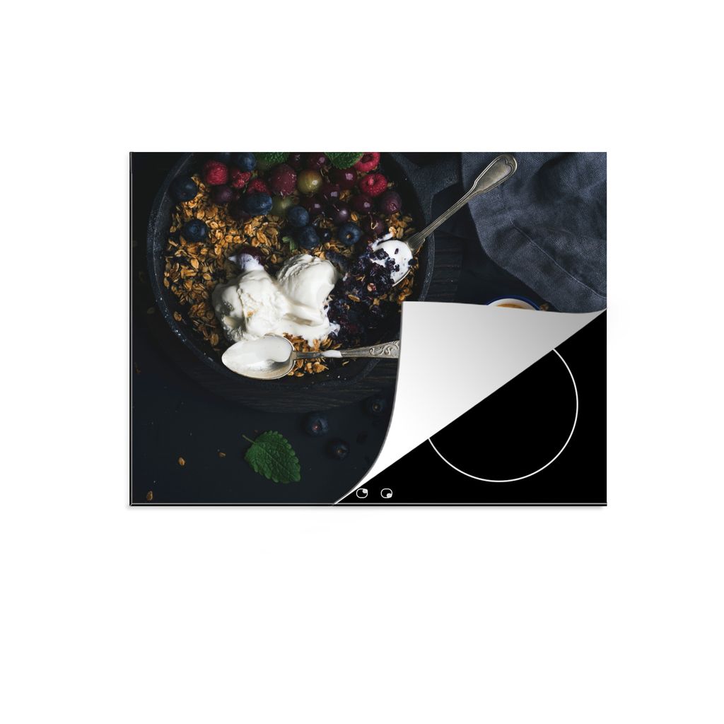 KitchenYeah Herdabdeckplatte Kaffee - Obst - Haferflocken , 71x52cm, Küche Deko, Glaskeramikkochfeld Herdabdeckung, Abdeckplatte fùr Kochfeld