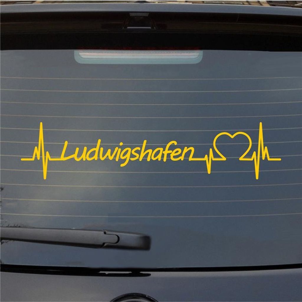 Heckscheibenaufkleber Ludwigshafen Herzschlag Puls Stadt Liebe 55x12 cm Gelb Auto Aufkleber Sticker