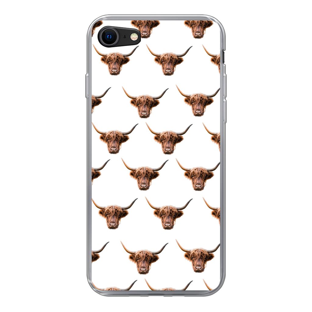 MuchoWow Handyhülle Schutzhülle Hülle für iPhone 8 Schottischer Highlander - Kuh - Muster Silikon Softcase Handy Hülle - Schutzhaube