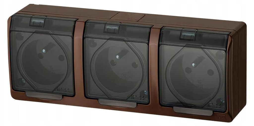 Hermetische 3-fach Aufputzsteckdose IP44 braun HERMES Produktbild 
