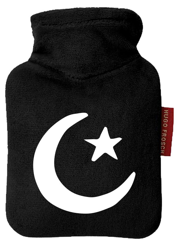 Huuraa Mini-Wärmflasche Halbmond und Stern Islam 0,2 Liter Black Mini Veloursbezug Taschenwärmer Geschenkidee