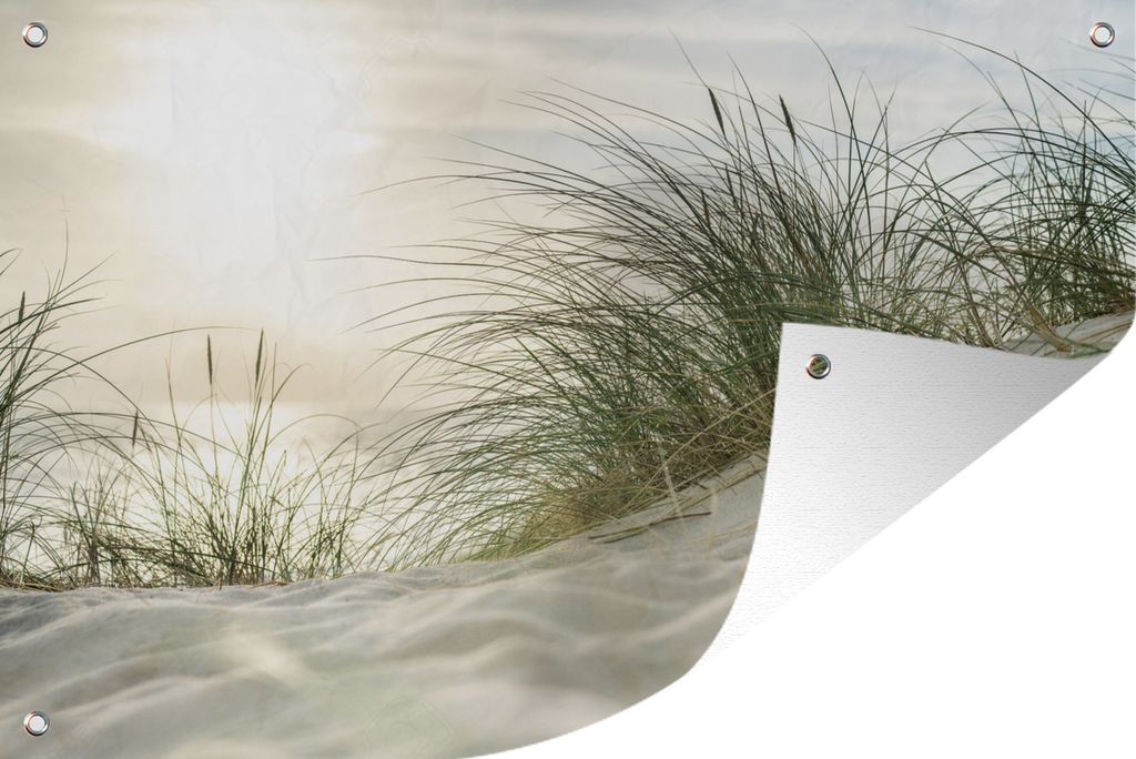 MuchoWow 120x80 cm Outdoor-Poster Gartendeko Sichtschutz Garten Poster für den Garten Dünen mit Strandhafer in der Sonne des Nationalparks Sch...