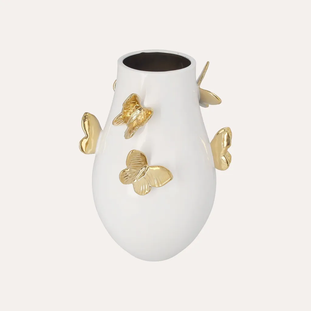 Vase blanc et or chic 34 cm : la solution pour un intérieur raffiné