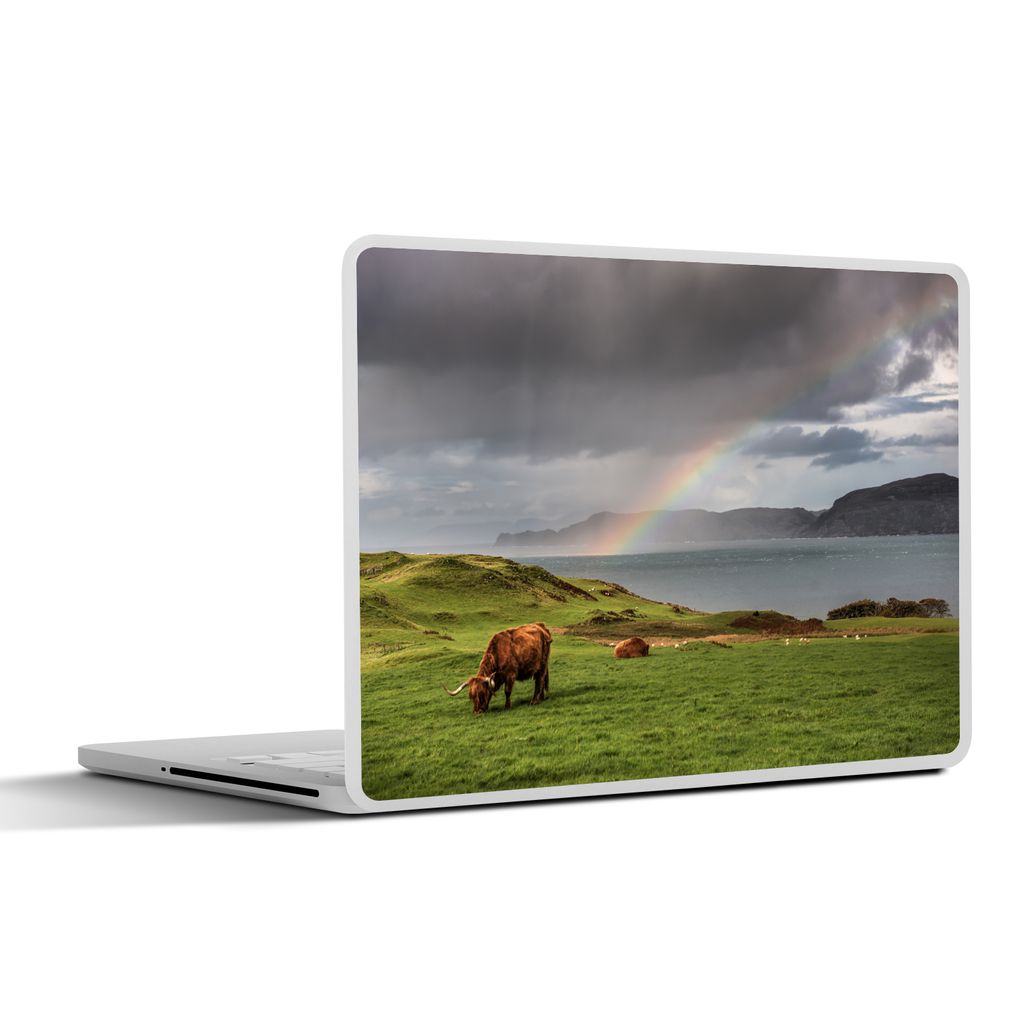 MuchoWow Laptop Aufkleber Sticker Cover Schottische Highlander - Gras - Wolken 32.5x23.5 cm - Sticker für Laptop - Selbstklebend