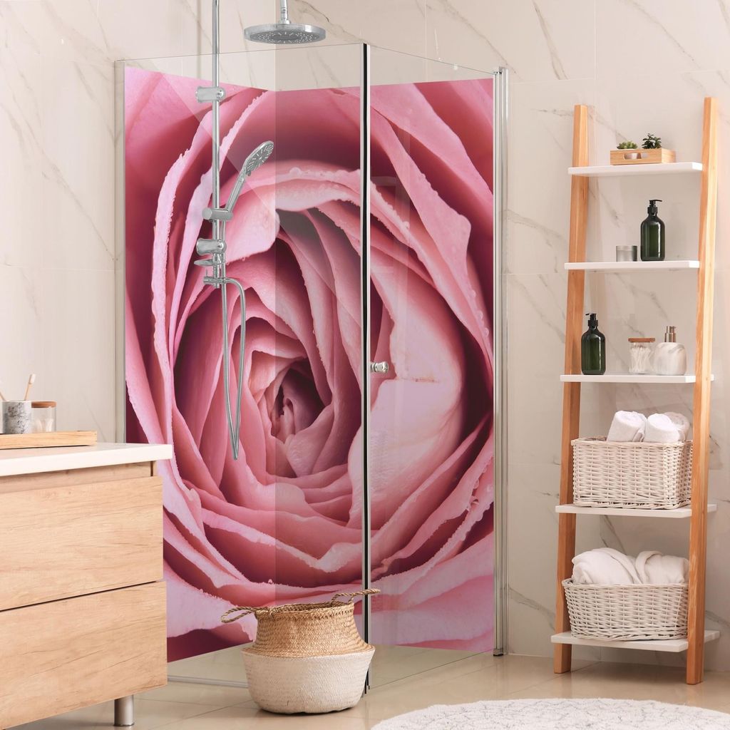Duschrückwand mit Motiv selbstklebend - 0.61 mm Wandpaneel wasserfest Rose rosa Landhaus Badrückwand fugenlos Premium matt 100x200 cm