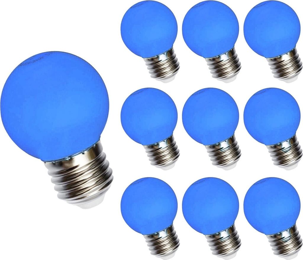 10er Vorteilspack - LED Lampe E27 - G45 1W blaue Lichtfarbe Produktbild 