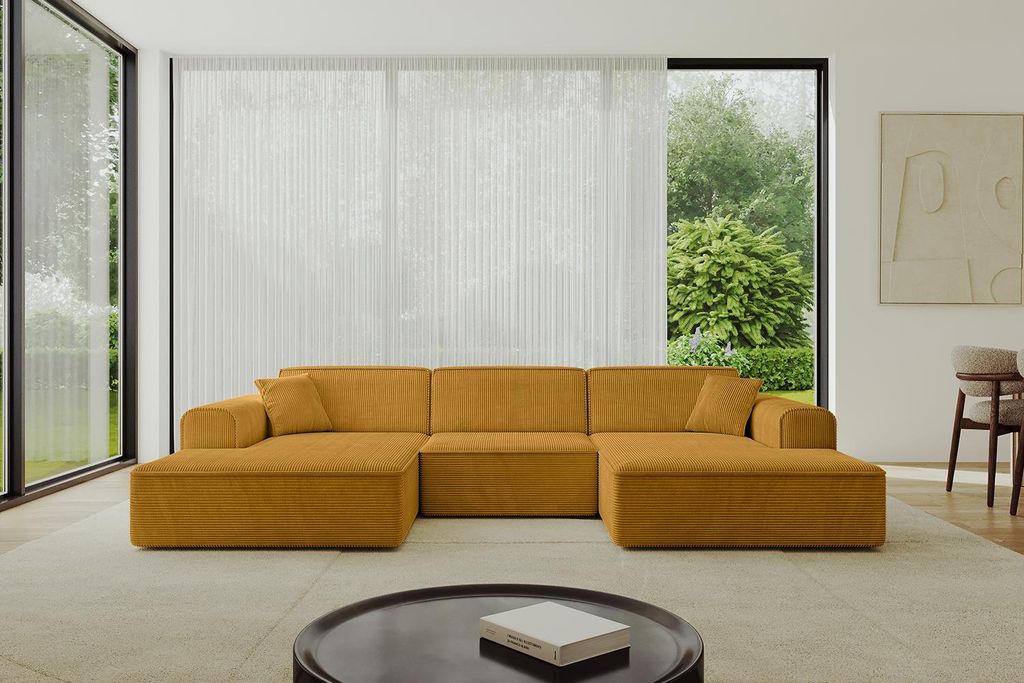 ALTDECOR Ecksofa in U-Form IREA-U1-v3 301x165x77 cm Senfgelb Corner Sofa Bett Eckcouch Couch L-Form Wohnlandschaft Cauchsofa