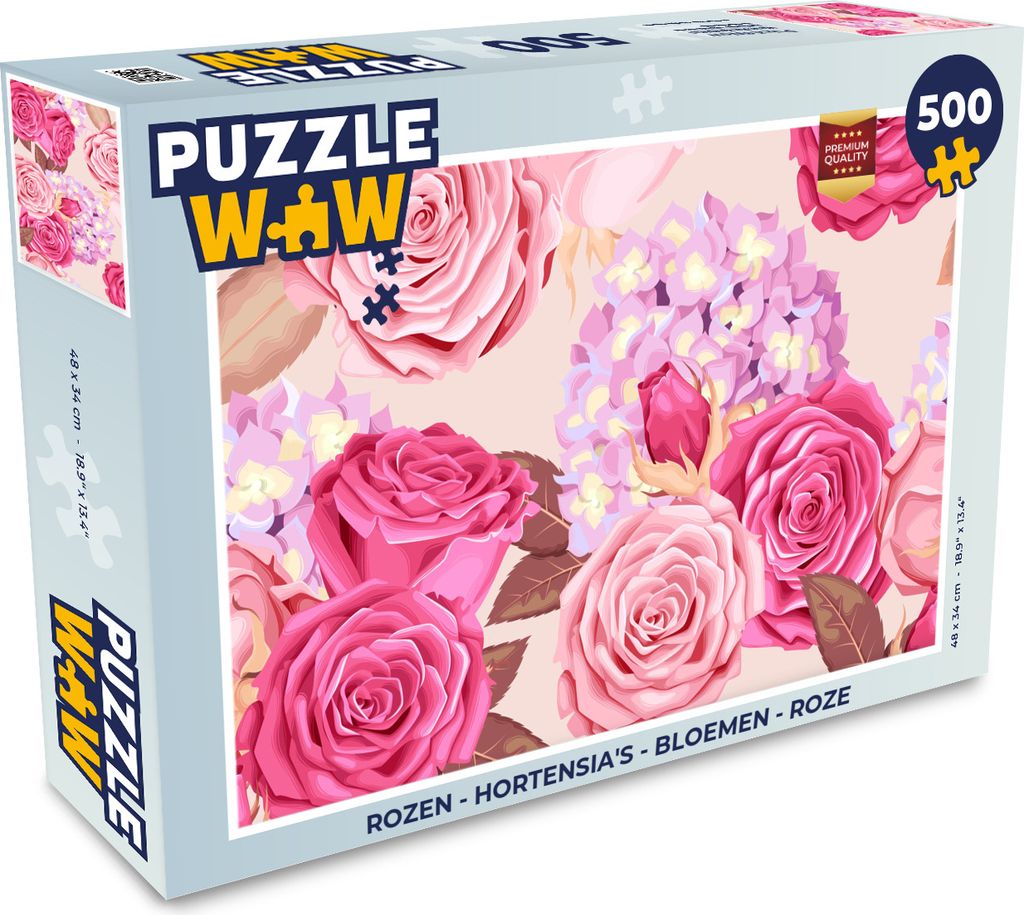 MuchoWow Puzzle 500 Teile Rosen - Hortensien - Blumen - Rosa - 500 Teile - Kinder - Selberbauen - Puzzlespiele