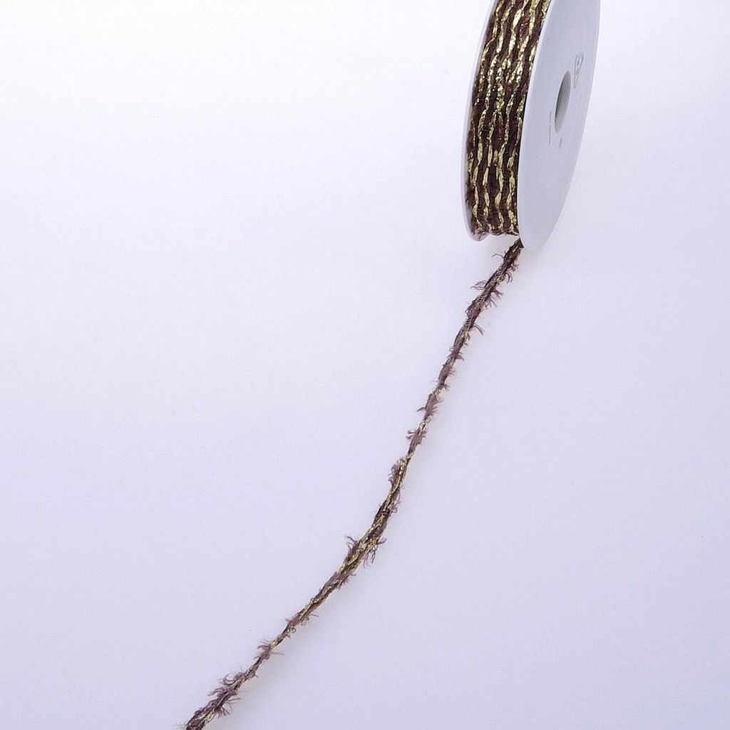 Fransenschnur mit Lurexfaden - braun-gold - 10 mm breit - Rolle 15 Meter - A18005 - 10-15-80