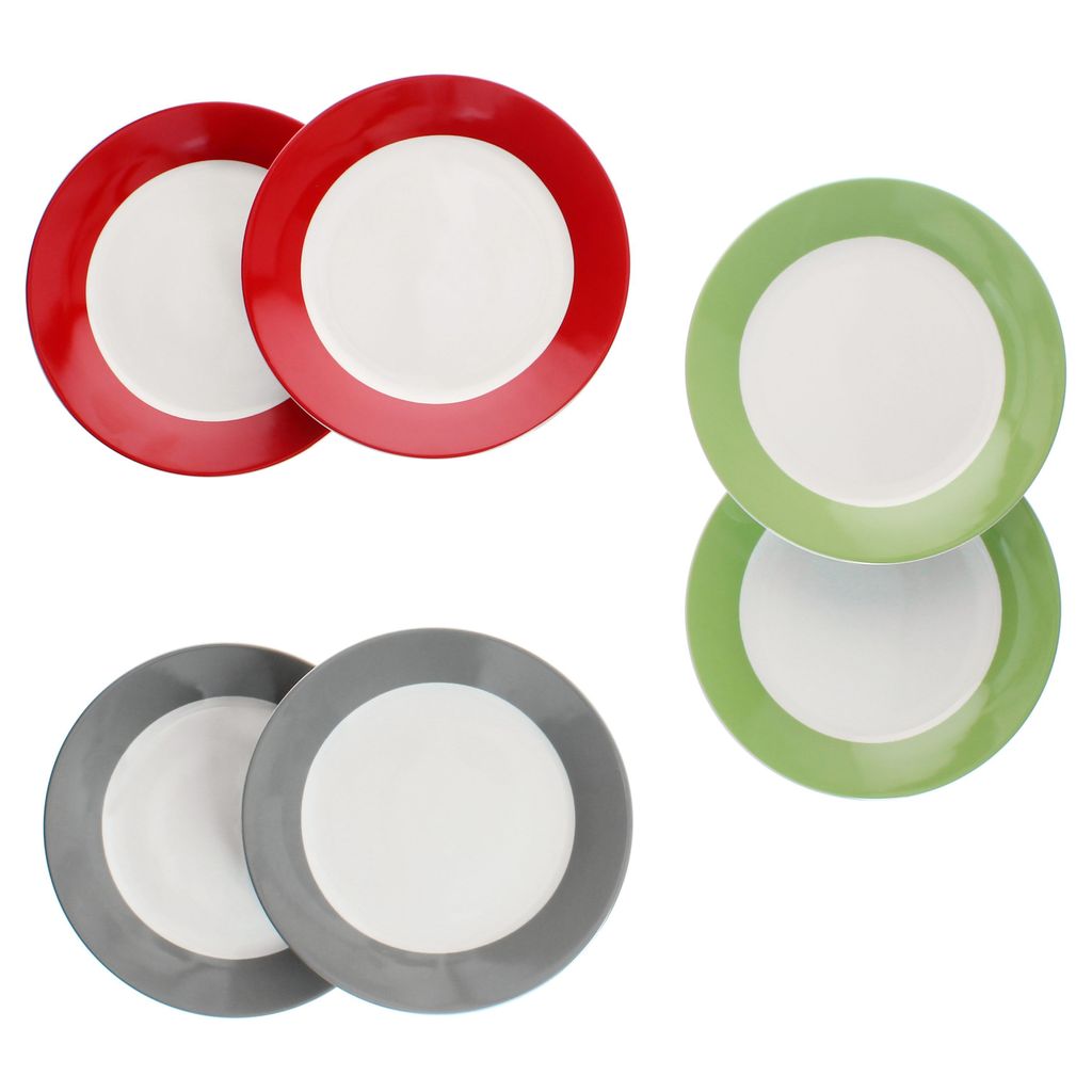 6x Variant Trio Kuchenteller Frühstücks-Teller Dessert 6 Personen Grün Grau Rot