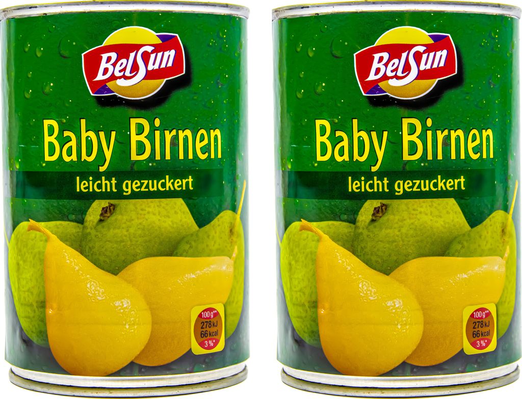 BelSun Ganze Baby Birnen leicht gezuckert 2 Dosen ATG 200g Produktbild 