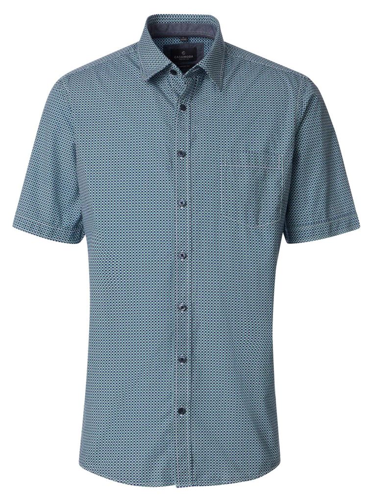 CASAMODA Herren Freizeithemd Kurzarm Kent Casual Grün gemustert M
