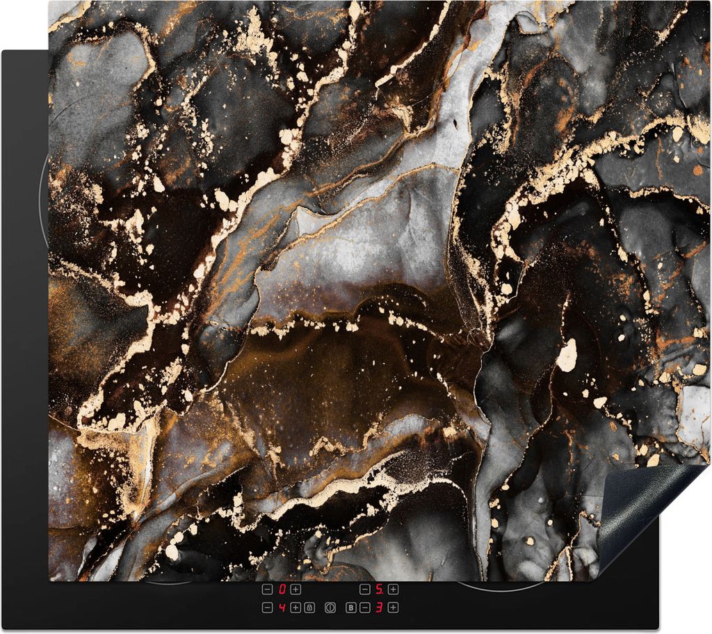 KitchenYeah Herdabdeckplatte Marmor - Gold - Glitzer - Luxus , 57x51cm, Küche Deko, Glaskeramikfeld Herdabdeckung, Abdeckplatte fùr Kochfeld