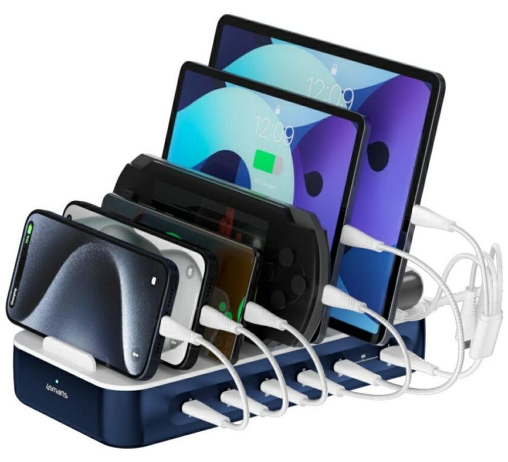 4smarts Ladestation Team 100W 5C/1A inkl. 6 Kabel, navy Produktbild 