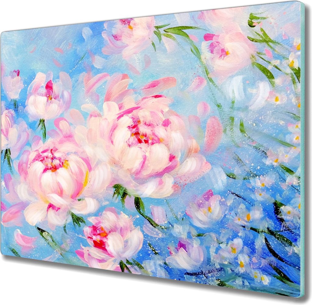 Coloray Kochplattenabdeckung Herdabdeckplatte 60x52 cm Hackbrett Schneidebrett Küchenbrett - gemalten Blumen