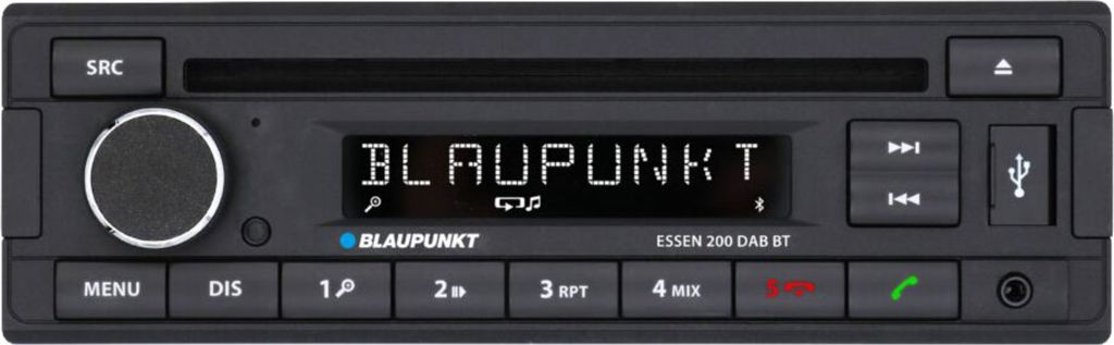 Close-up of a car stereo's control panel.