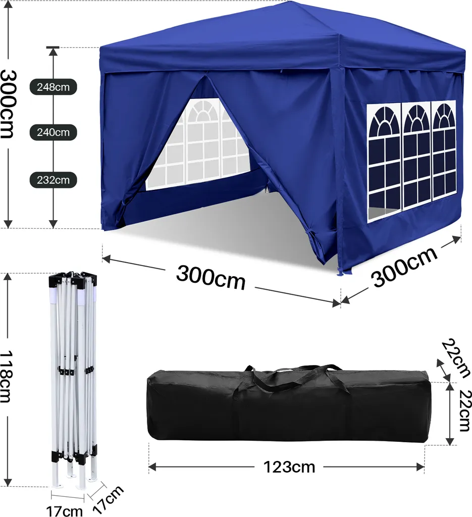 Gazebo Pieghevole TolleTour 3x3m Blu - Eleganza e Protezione UV
