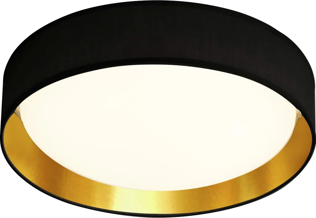 Plafonnier LED Gianna 37cm - Abat-jour textile noir et or 15W blanc chaud