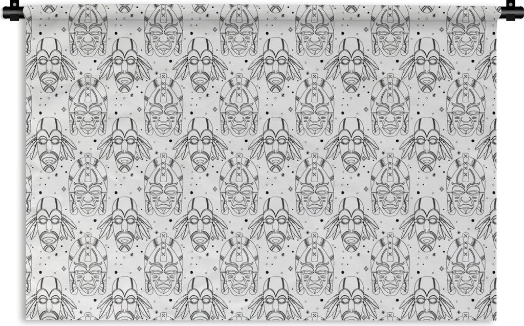 MuchoWow Wandteppich Wandbehang Inka - Masken - Muster - Schwarz und weiß 120x80 cm Tapisserie Dekoration Wandtuch - Wanddekorationen - Wandtücher