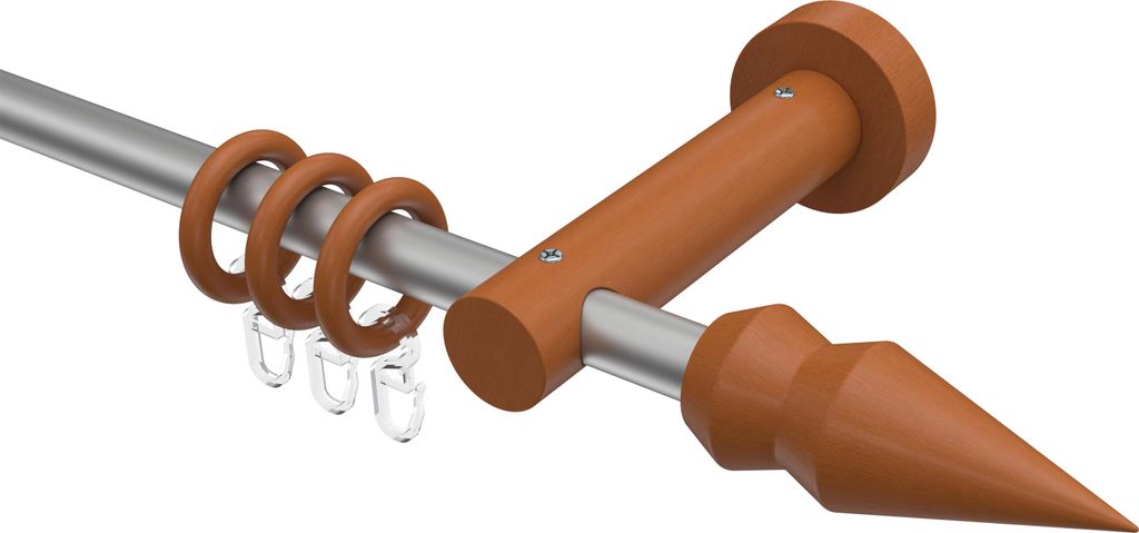 Interdeco Gardinenstange / Vorhangstange Silbergrau / Kirschbaum lackiert, Typ Adrian Doman (Doppelkegel), 16 mm Ø 1-läufig, 220 cm