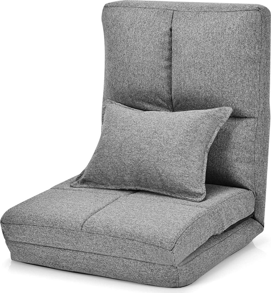 Bodenstuhl mit 6-stufig Verstellbarer Rückenlehne, Klappbarer Bodensessel mit Schlaffunktion, Bodensitzkissen mit Lendenkissen, eim Lesen TV-Schau...