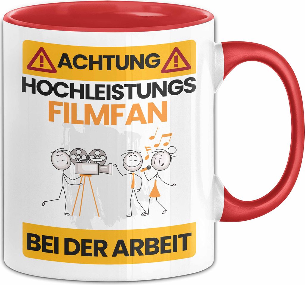 Filmfan Tasse Geschenk Lustiger Spruch Geschenkidee für Filmfan Achtung Hochleistungs Filmfan Bei Der Arbeit (Rot)