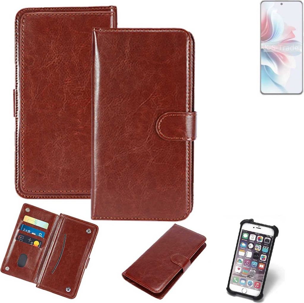 K-S-Trade 360° Hülle kompatibel mit Oppo Reno11 A braun Kunstleder Case BookCase WalletCase Kunstlederederhülle Handyhülle, Rundumschutz Bumper