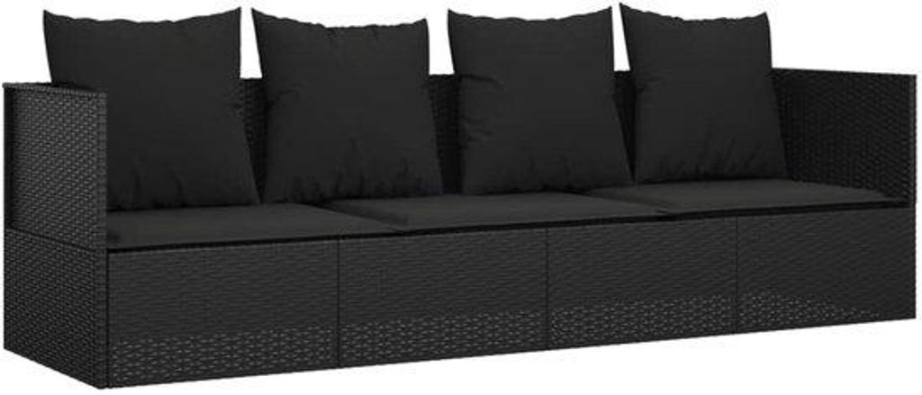 Verstellbares Luxus-Sonnenlounge mit 5 Kissen - Poly Rattan - Schwarz - für Garten & Balkon