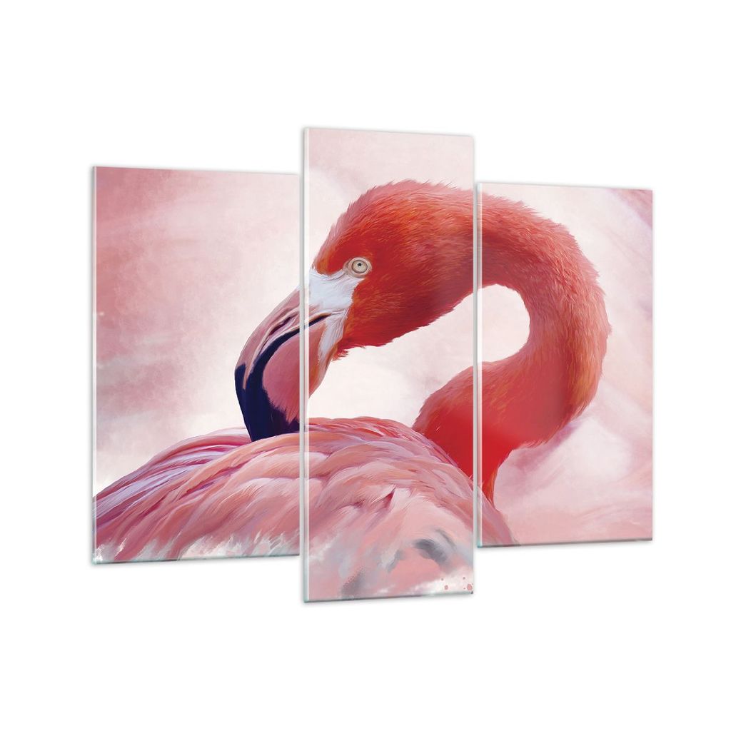Bilder auf glas - 3 Teile - Flamingo Vogel Porträt - 130x100cm - Glasbilder - Wandbilder - Bilder - zum Aufhängen bereit - Wanddekoration aus Gla...