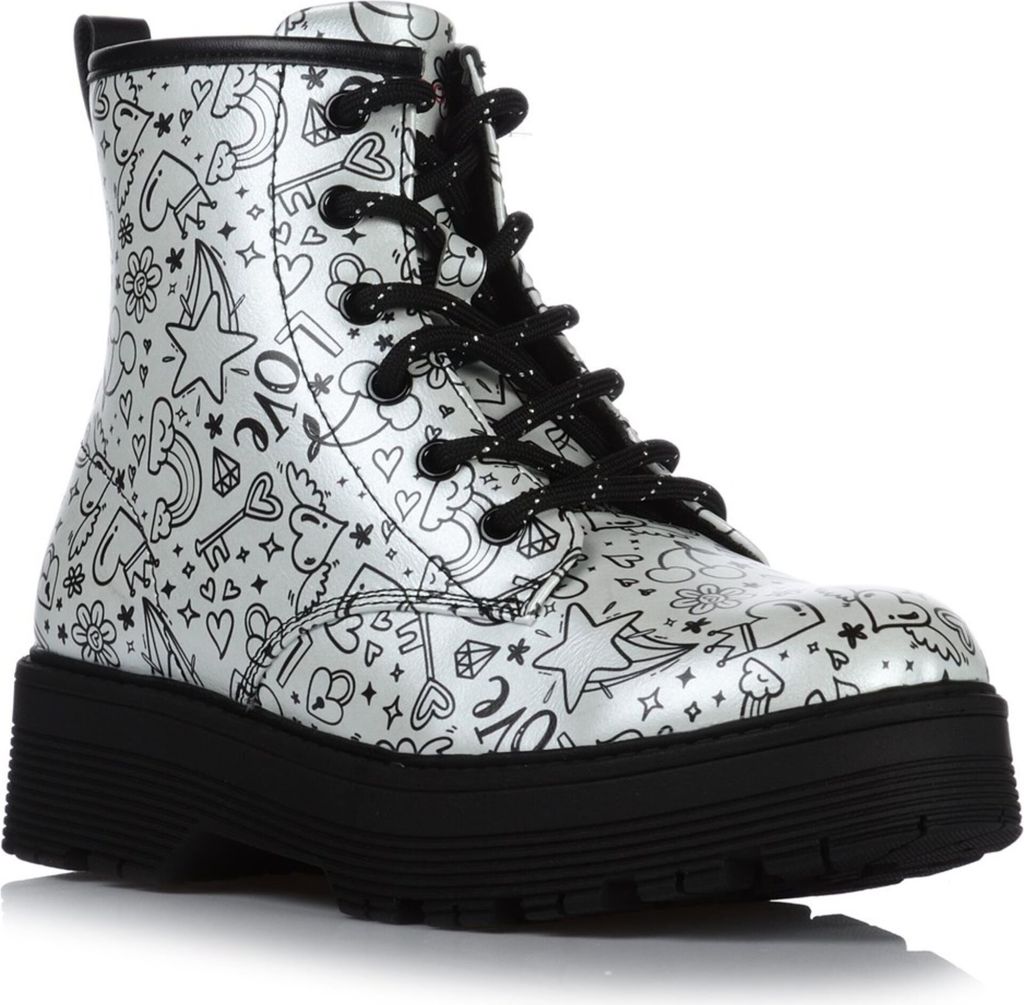 Skechers Kinder-Mädchen-Schnürstiefelette GRAVLEN HI - DOODLE DOWN Silber-Schwarz, Farbe:multicolor, EU Größe:331/2