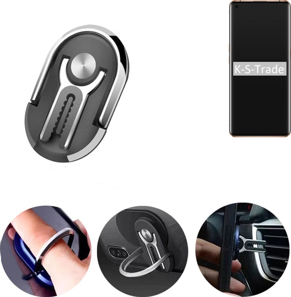 K-S-Trade 3in1 Smartphone-Ring Handy-Ring kompatibel mit Oppo Find X2 Pro Fingerhalterung Handyring Tischständer Lüftungsgitter-Halterung Tisch