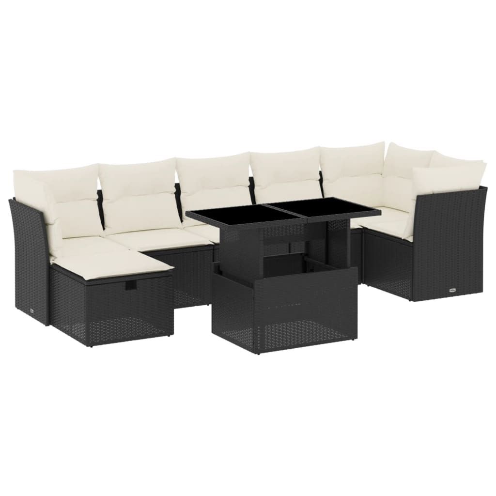 "SALE 2026" 8-tlg. Garten-Lounge-Set - elegantes Design - Sitzgruppe/Gartengarnitur - mit Kissen Schwarz Poly Rattan - Terassenmöbel DEMöbel885714