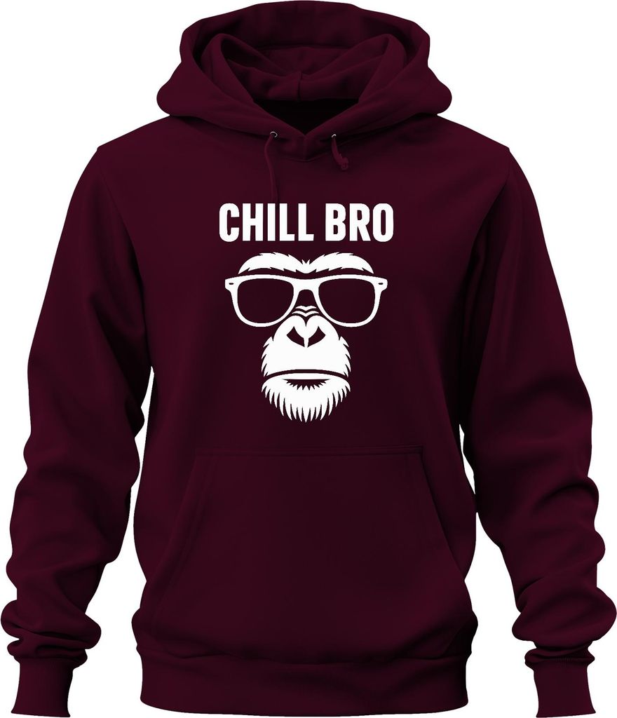 CHILL BRO Gorilla Sonnenbrille Affe Hipster Cool Vintage Geschenk Uni Hoodie Kapuzenpullover, Burgundy, S