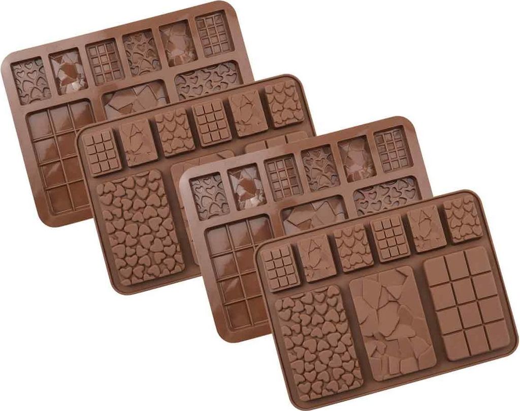 4er-Pack Silikon-Schokoladenformen, 20,4 x 15 cm, zerbrechliche Silikon-Schokoladenformen, Silikonformen fš¹r Protein- und Energieriegel, Schokol...