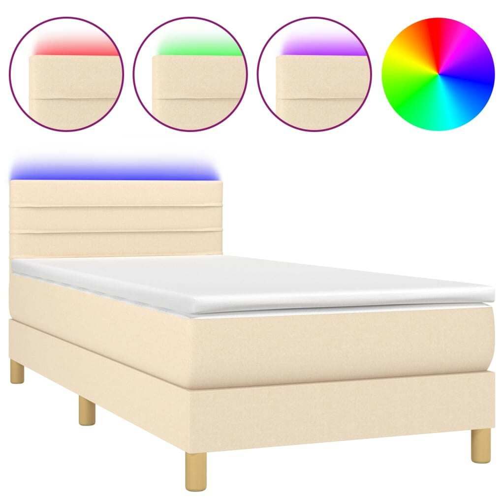 vidaXL Boxspringbett mit Matratze & LED Creme 80x200 cm Stoff