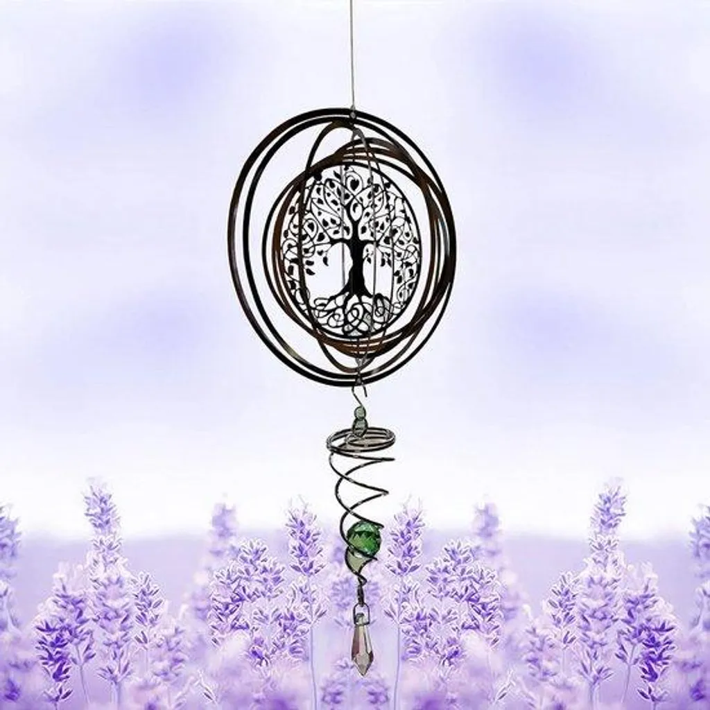 Suspension de jardin rotative argentée 50 cm - Carillon à vent 3D
