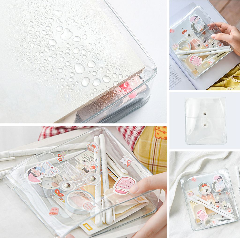 Tragbare transparente Datei Dokument Tasche Beutel Kunststoff Umschlag Rechnung Rechnung Lagerung Veranstalter mit Knopf & String Krawatte Verschlu...