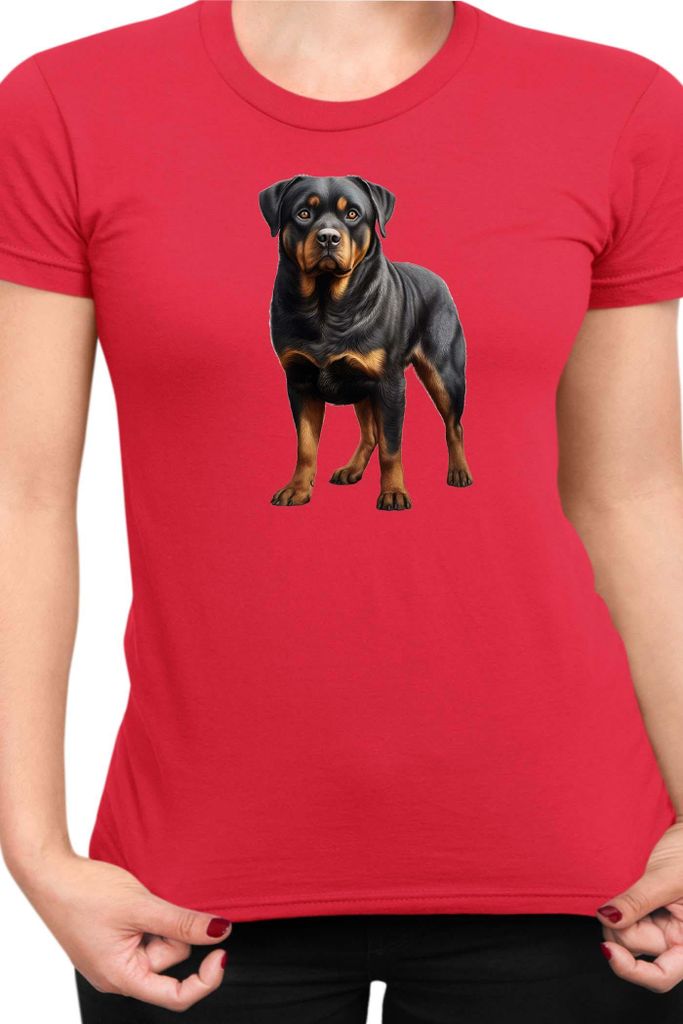 Damen T-Shirt Dogs Breeds Rottweiler Dog Breed 005, Lady 2XL / Rot