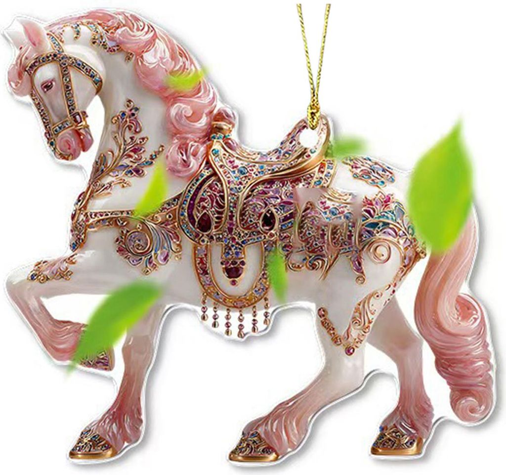 Pferde-Weihnachtsbaumschmuck, 2D-Acryl-Pferde-Hängeornament mit Glitzer-Strasssteinen, Geschenk für Frauen und Mädchen, Pferdeliebhaber