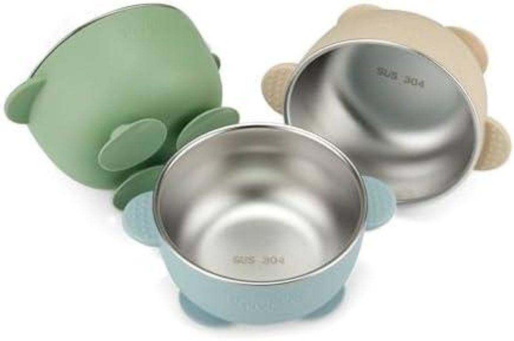 PandaEar 3er Set Edelstahl Baby Schüsseln mit Saugnapf – Produktbild 