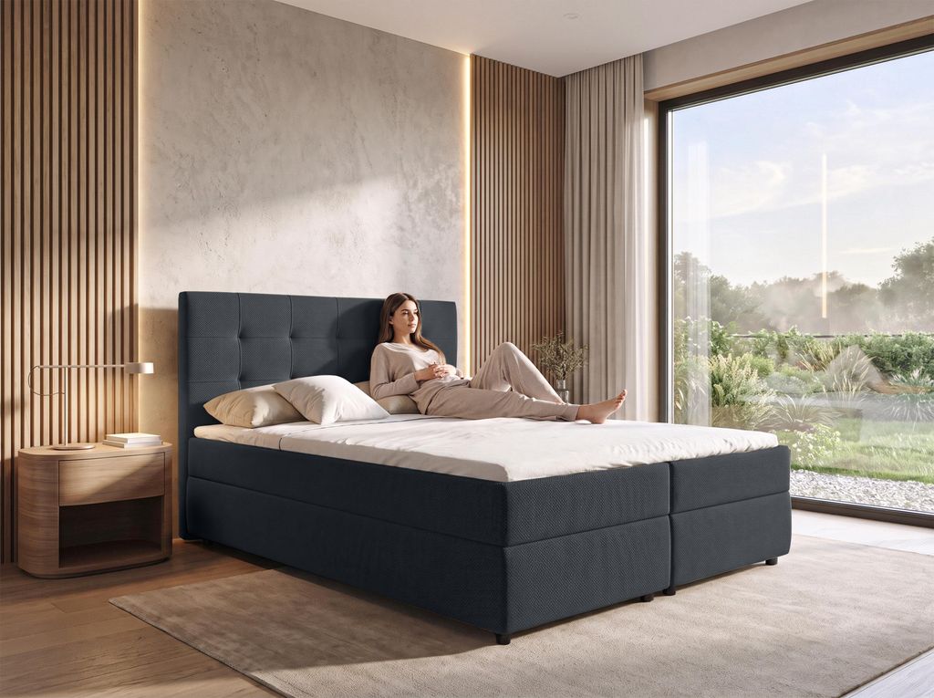 AX LIVING Boxspringbett 180x200 cm Sakarya Schwarz - Produktbild 