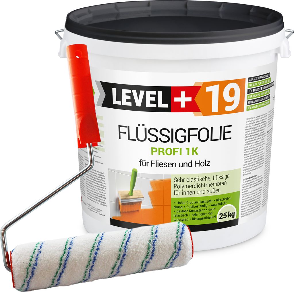 Flüssigfolie 25kg Profi Abdichtung Innen Außen Fliesen Holz+Farbroller 25cm RM19